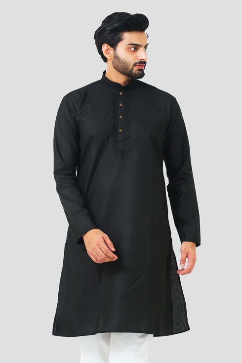 Veshbhoshaa Bluesaanchi Men'S Black Magic Slub Kurta Set